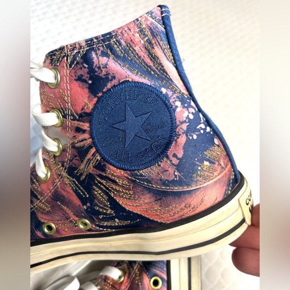 Converse All Star High Top Sneakers Abstract Feather Print Artsy Chuck Taylor - Picture 2 of 9